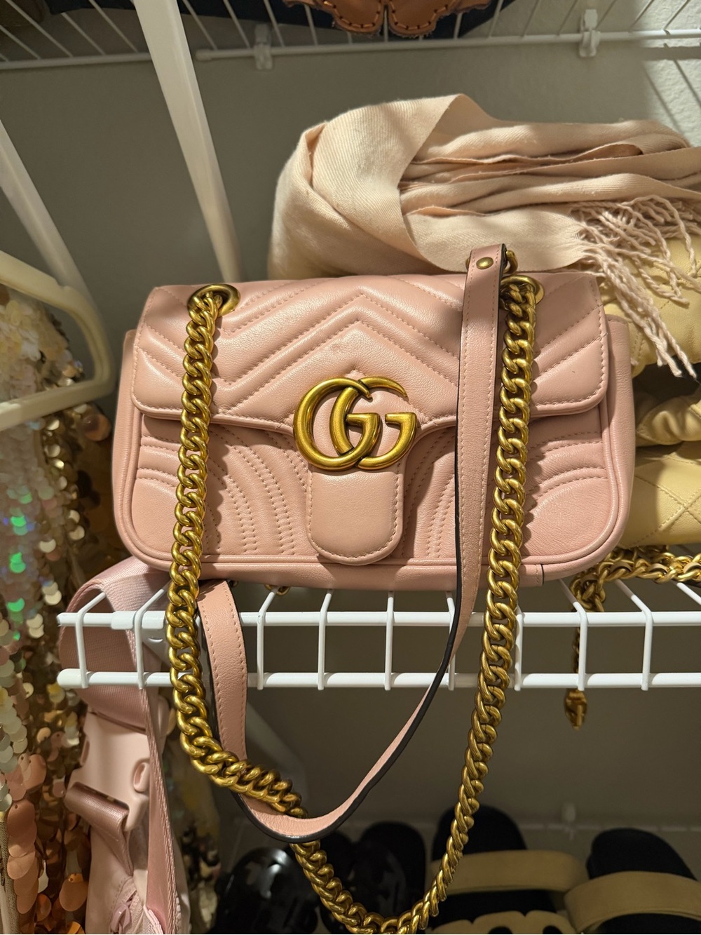 Gucci Blush Pink GG Marmont Quilted Shoulder Bag
